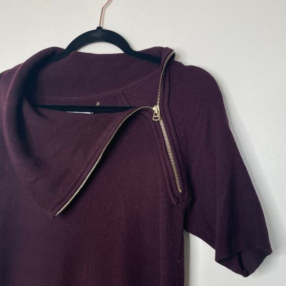 Calvin Klein Purple Short Sleeve Zip Cowl Asymmetrical Neck Sweater Dress Sz L - Picture 2 of 10